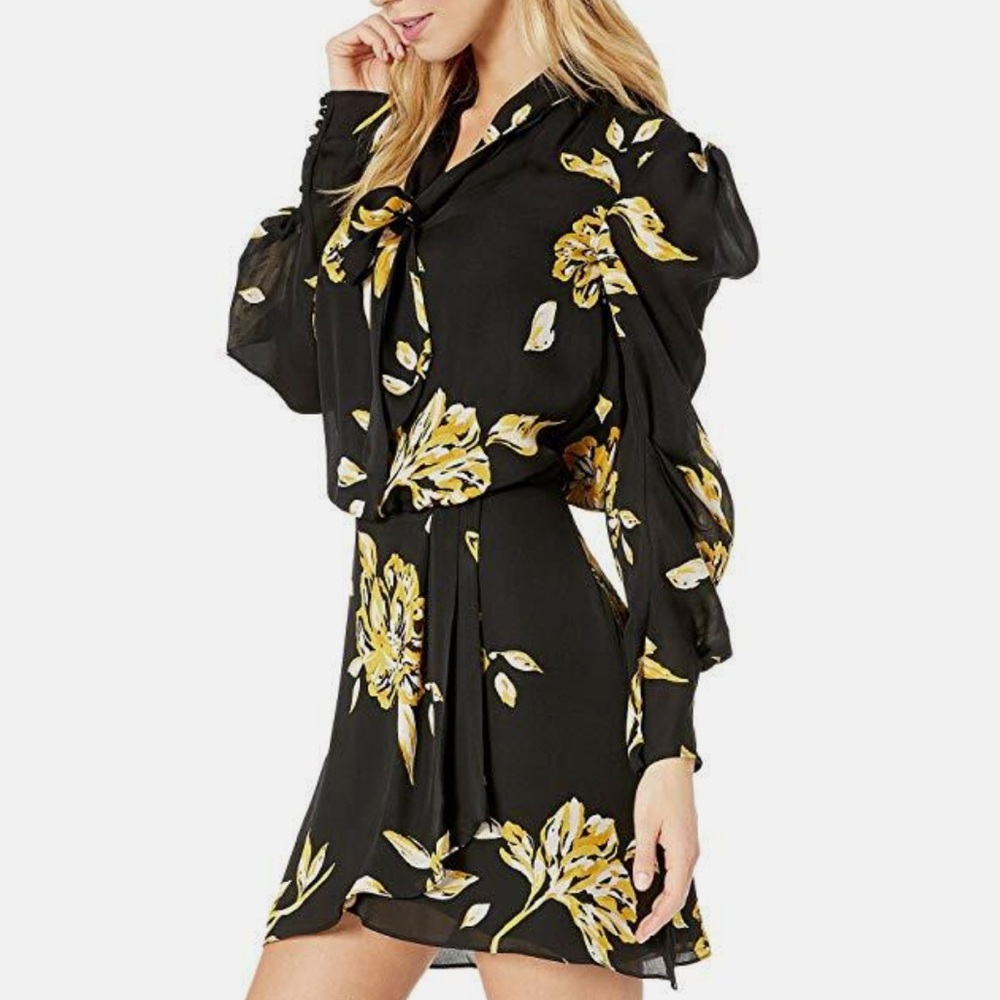 Joie Black Dress with Yellow Floral Design